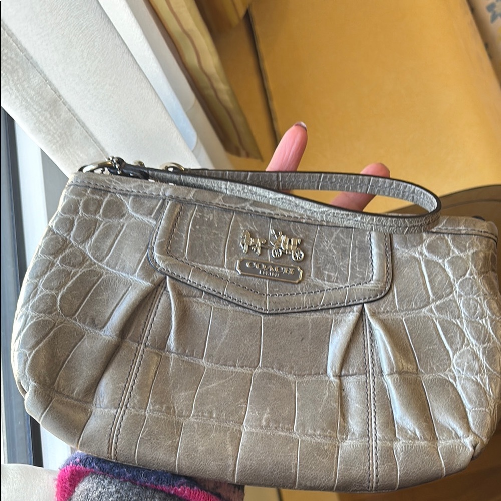 Coach Gray Textured Clutch with Metallic Logo